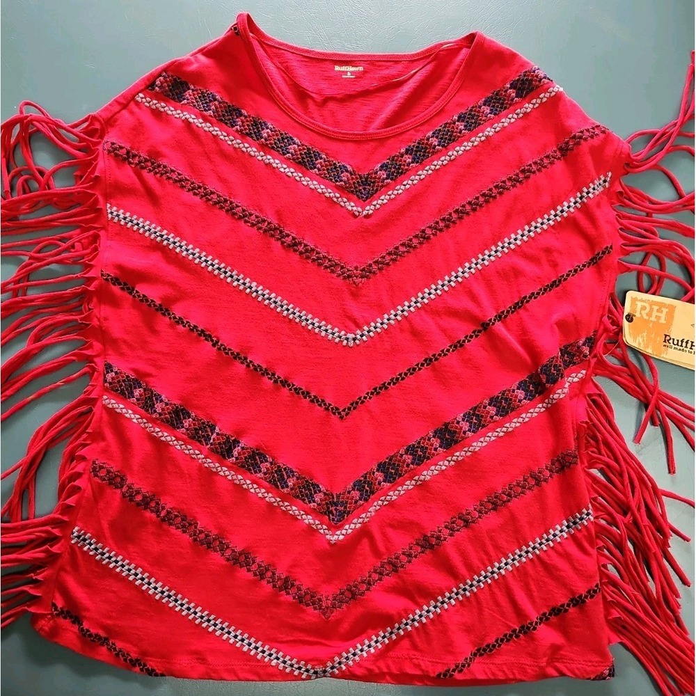 NWT Ruff Hewn Womens Red Fringe Boho Western Top Sleeveless Large RHSC490M